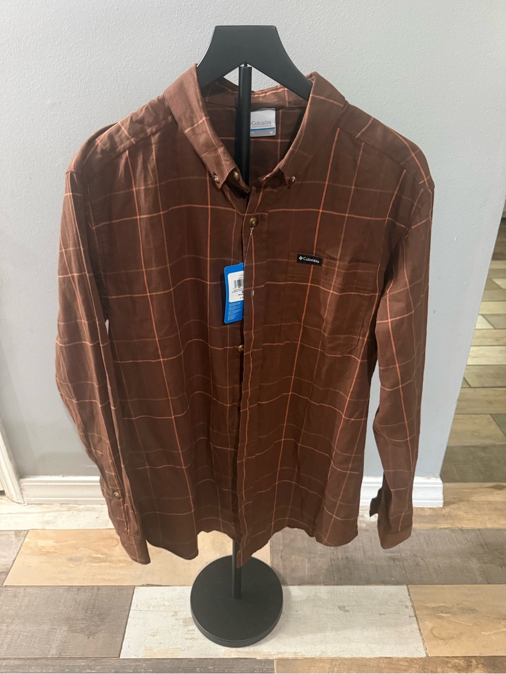 Columbia Men's Rust Brown Plaid Button-Down Shirt